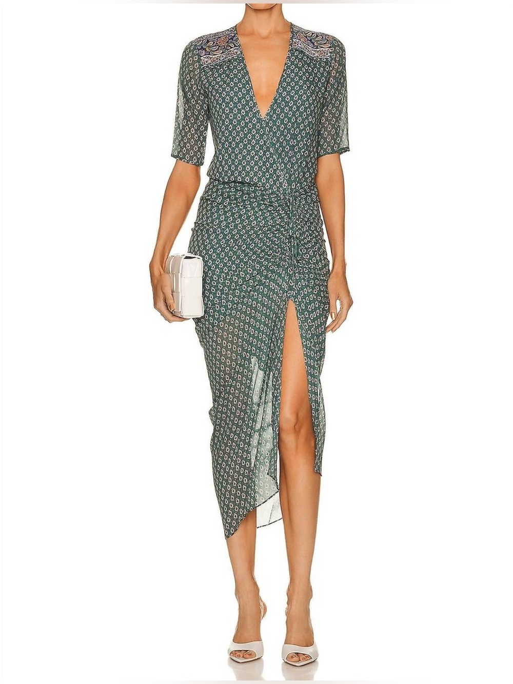 Veronica Beard Mariposa Seaglass Multi Pattern Silk Midi Wrap Dress Size 8